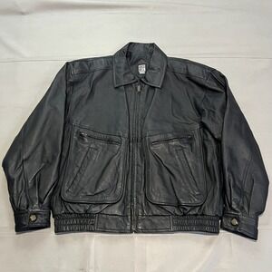 VTG Men Black A-2 Pilot Emo Grunge Punk Rock‎ Biker Leather Jacket-L-Bomber-XXXX